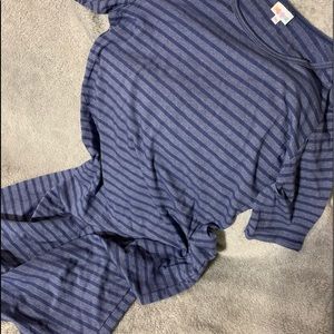 SOLD—LuLaRoe Julia 2X, XX, XXL, plus  blue stripe on blue heather Knee length